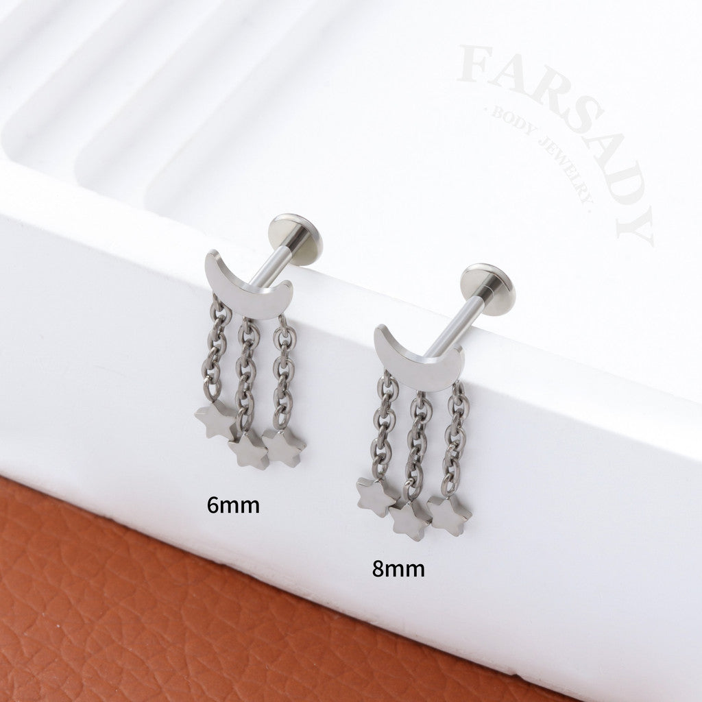 Moon Star Tassel - F136 Titanium Internally Threaded Stud / Fits Cartilage Helix Tragus Lobe Piercing