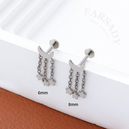 Moon Star Tassel - F136 Titanium Internally Threaded Stud / Fits Cartilage Helix Tragus Lobe Piercing
