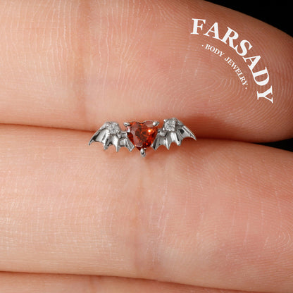 Crimson Heartwing - 925 Silver Threadless Stud / Fits Cartilage Helix Tragus Lobe Earring