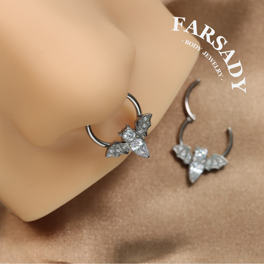 Moon Bat - ASTM F136 Titanium Hinged Clicker Hoop / Fits 16G Septum Ring Helix Conch Cartilage Earring
