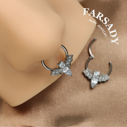 Moon Bat - ASTM F136 Titanium Hinged Clicker Hoop / Fits 16G Septum Ring Helix Conch Cartilage Earring