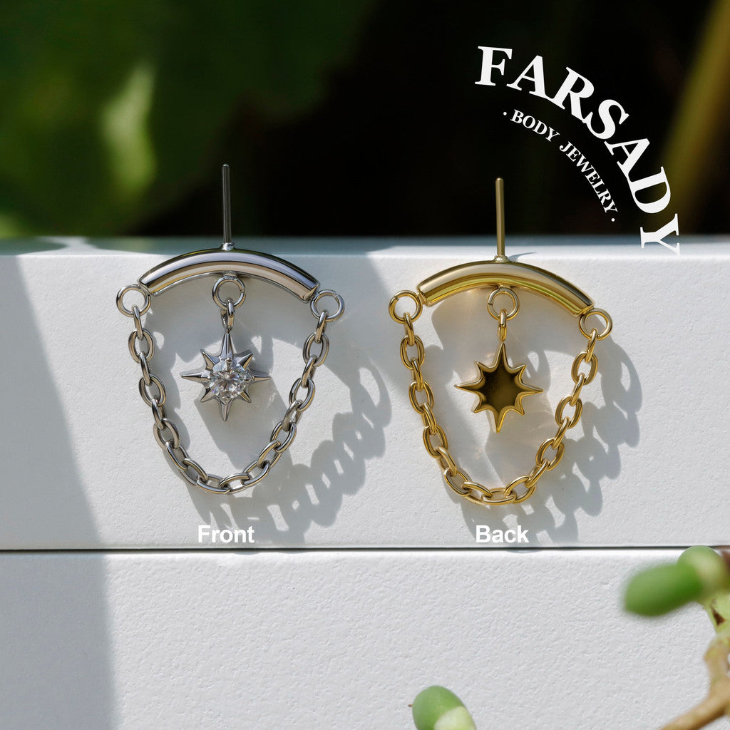 North Star Chain - F136 Titanium Threadless Stud / Fits Vertical Helix Hidden Rook Earring