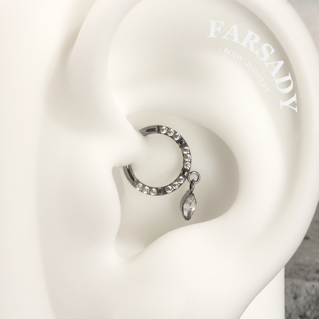 Dangle Crest - ASTM F136 Titanium Hinged Clicker Hoop / Fits 16G Septum Ring Helix Conch Cartilage Earring