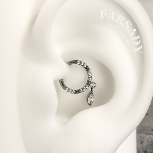 Dangle Crest - ASTM F136 Titanium Hinged Clicker Hoop / Fits 16G Septum Ring Helix Conch Cartilage Earring