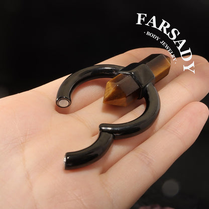 Pointed Tiger Eye - 316L Magnetic Hinged Ear Weights / Fits 3G 2G Stretched Ear Lobes Tunnels Plugs