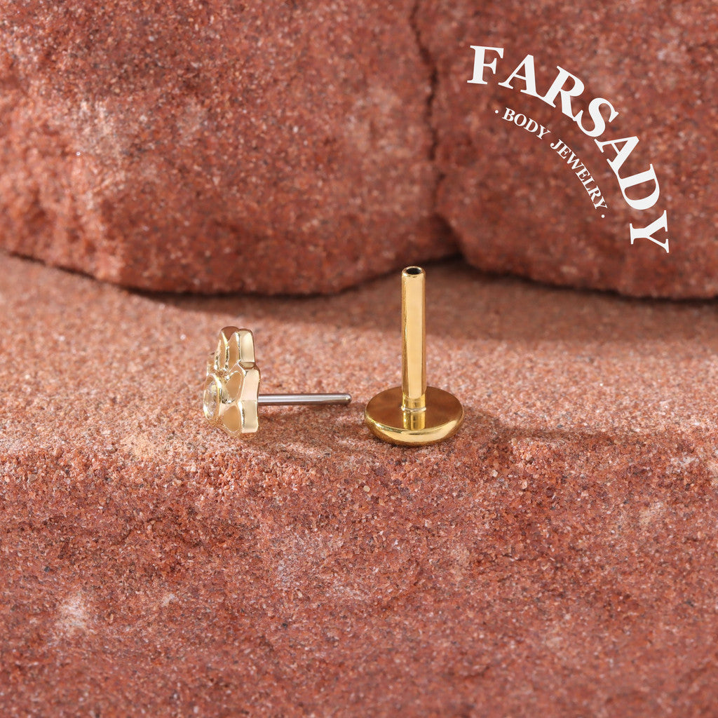 Lotus Radiance - Solid 14K Gold Threadless Stud / Fits Cartilage Helix Tragus Lobe Nostril Piercing