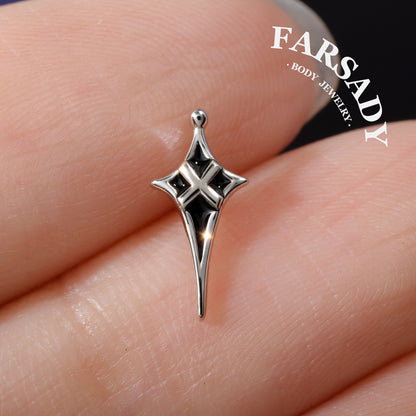 Noir Pole - 925 Silver Threadless Stud / Fits Cartilage Helix Tragus Lobe Nostril Piercing