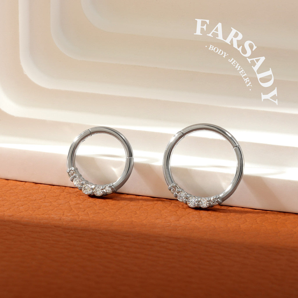 Glow Trail - CZ Hinged Clicker Hoop / Fits 16G Septum Ring Helix Conch Cartilage Earring