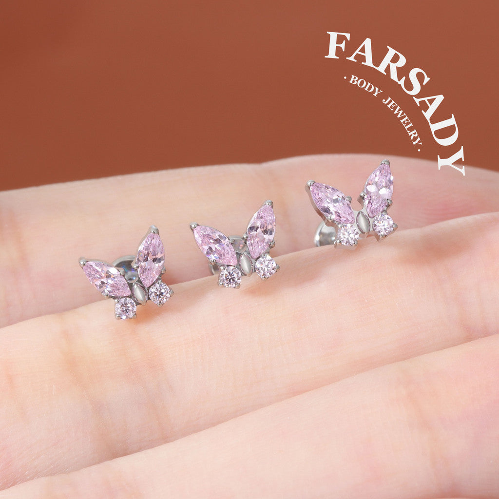 Blush Butterfly - F136 Titanium Internally Threaded Stud / Fits Cartilage Helix Tragus Lobe Nostril Piercing