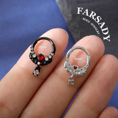 16G 316L Skull&Heart Setpum Ring| Septum Clicker Gold| Gothic Daith Piercing| Dangle Daith/Helix/Tragus Hoop Earring| Halloween Gift Idea