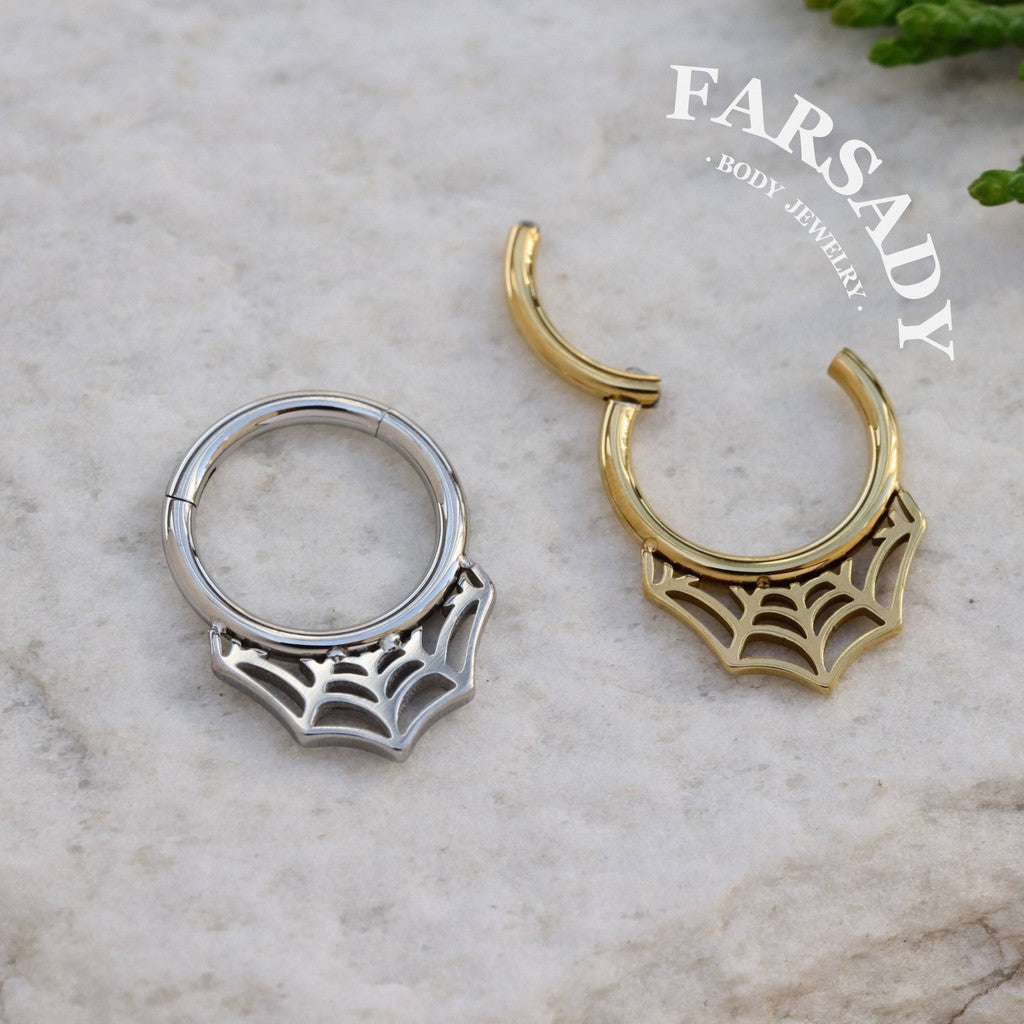 16G Spiderweb Hinged Septum Ring/Nose Ring Clicker/Sentulum Piercing Jewelry/Daith Earring Hoop/Helix Clicker Silvery Golden 1.2*8mm/10mm