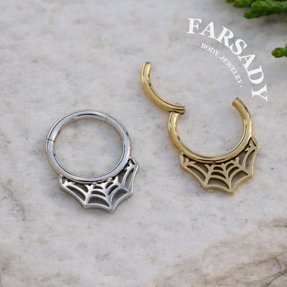 16G Spiderweb Hinged Septum Ring/Nose Ring Clicker/Sentulum Piercing Jewelry/Daith Earring Hoop/Helix Clicker Silvery Golden 1.2*8mm/10mm