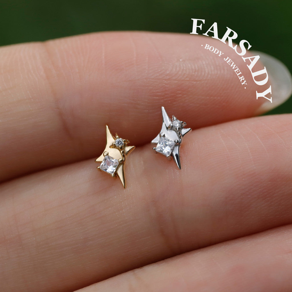 20G/18G/16G Star Threadless Push In Labret Stud •Sterling Silver Flat Back Earring •Tragus Stud •Flat Back Stud •Helix Stud •Cartilage Stud