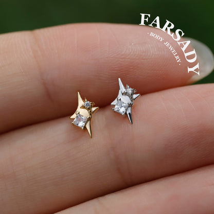 20G/18G/16G Star Threadless Push In Labret Stud •Sterling Silver Flat Back Earring •Tragus Stud •Flat Back Stud •Helix Stud •Cartilage Stud