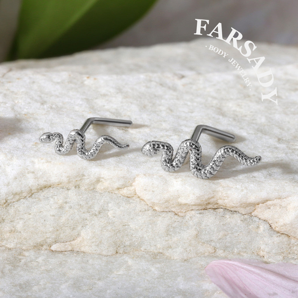 Textured Snake - L-Shape Nose Stud / Fit 18G 20G Nose Ring