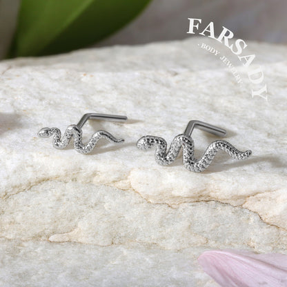 Textured Snake - L-Shape Nose Stud / Fit 18G 20G Nose Ring