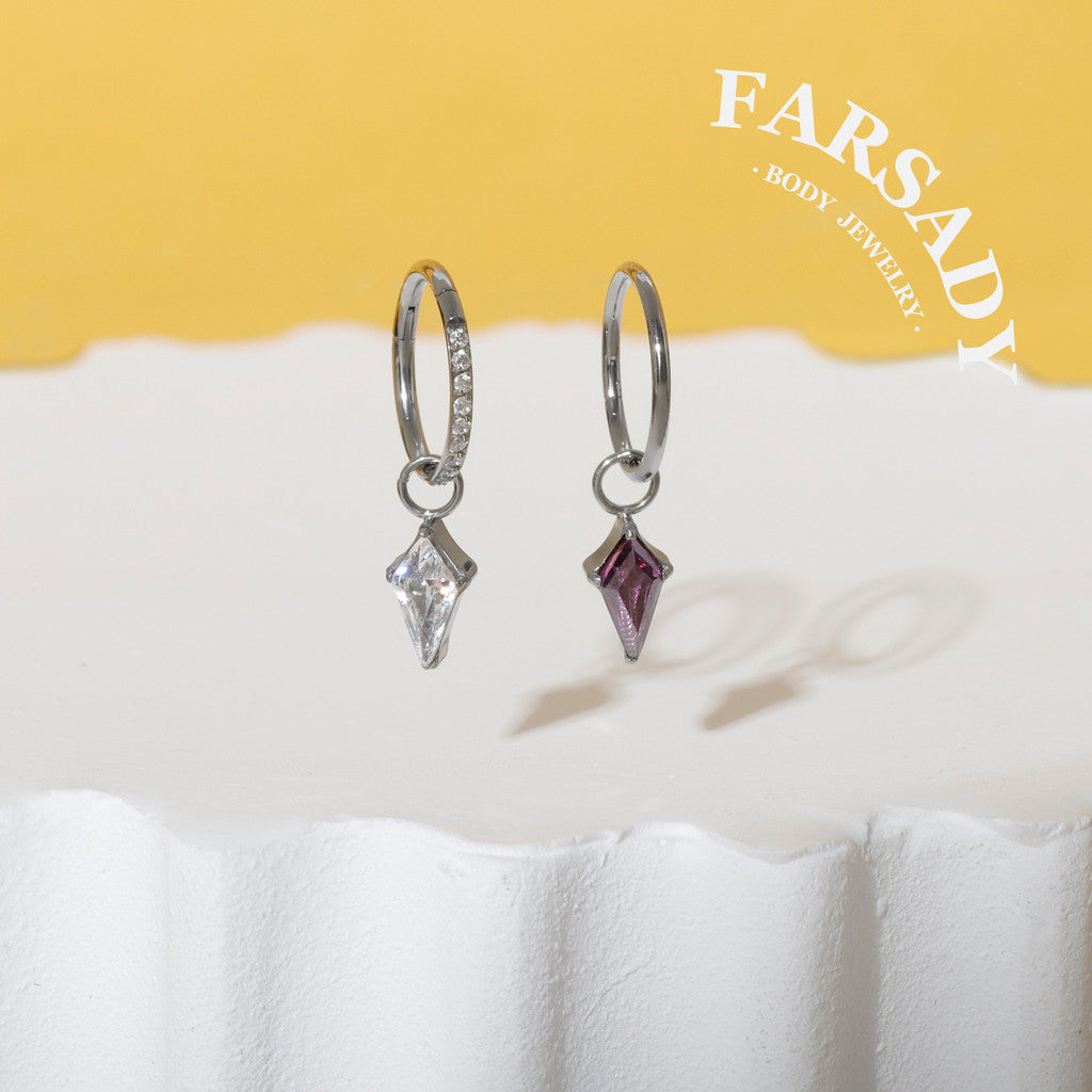 Polaris Gem Teardrop - F136 Titanium Colorful CZ Dangle Charm / Interchangeable Hoop Earring Pendant for Helix Daith Cartilage Piercing