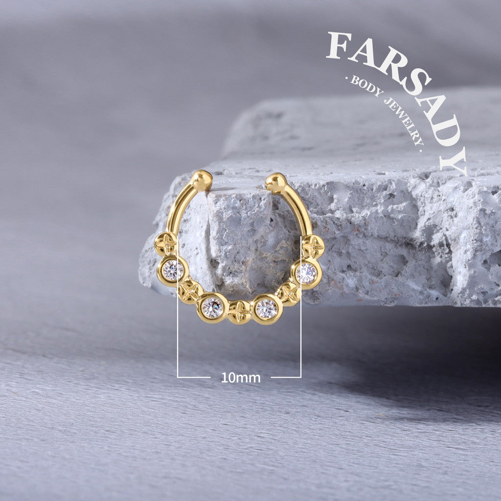 Starlet Crescent Halo - 316L Fake Nose Ring C-Hoop Piercing / Fit Non-Pierced Septum Ring