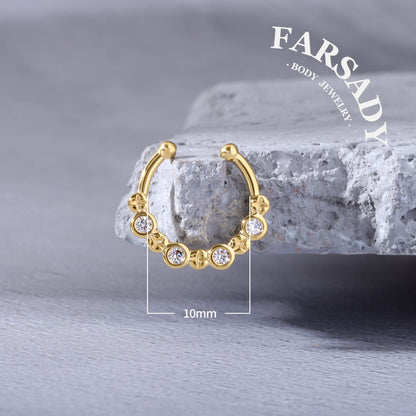 Starlet Crescent Halo - 316L Fake Nose Ring C-Hoop Piercing / Fit Non-Pierced Septum Ring