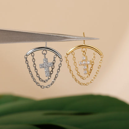 Layer Chain Cros - F136 Titanium Threadless Stud / Fits Vertical Helix Hidden Rook Earring