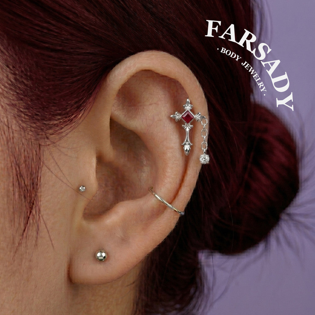 Crimson Creed - 925 Silver Threadless Stud / Fits Cartilage Helix Tragus Lobe Earring
