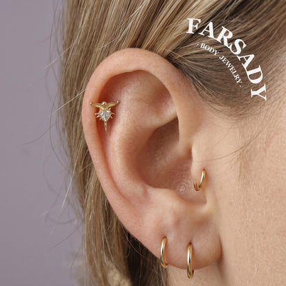 Winged Thorn - 925 Silver Threadless Stud / Fits Cartilage Helix Tragus Lobe Nostril Piercing