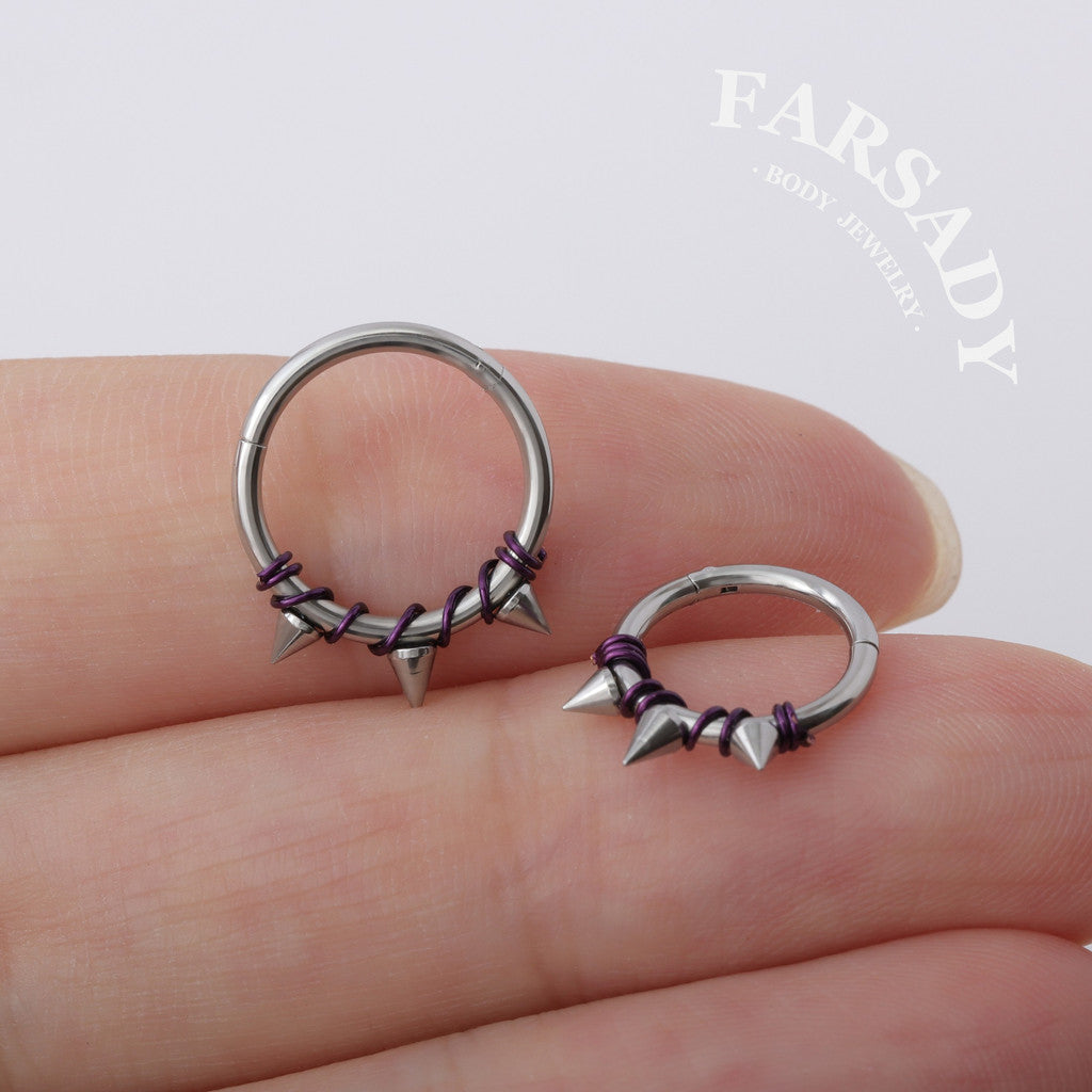 Violet Bind - Purple Wire Spike Hinged Clicker Hoop / Fits 16G Septum Ring Helix Conch Cartilage Earring