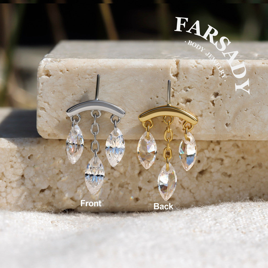 Marquis Veil - 925 Silver Threadless Stud / Fits Vertical Helix Hidden Rook Earring