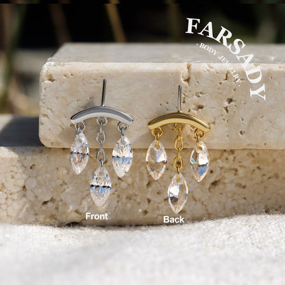 Marquis Veil - 925 Silver Threadless Stud / Fits Vertical Helix Hidden Rook Earring