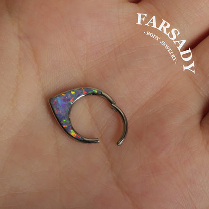 Opal Tear - ASTM F136 Titanium Hinged Clicker Hoop / Fits 16G Septum Ring Helix Conch Cartilage Earring