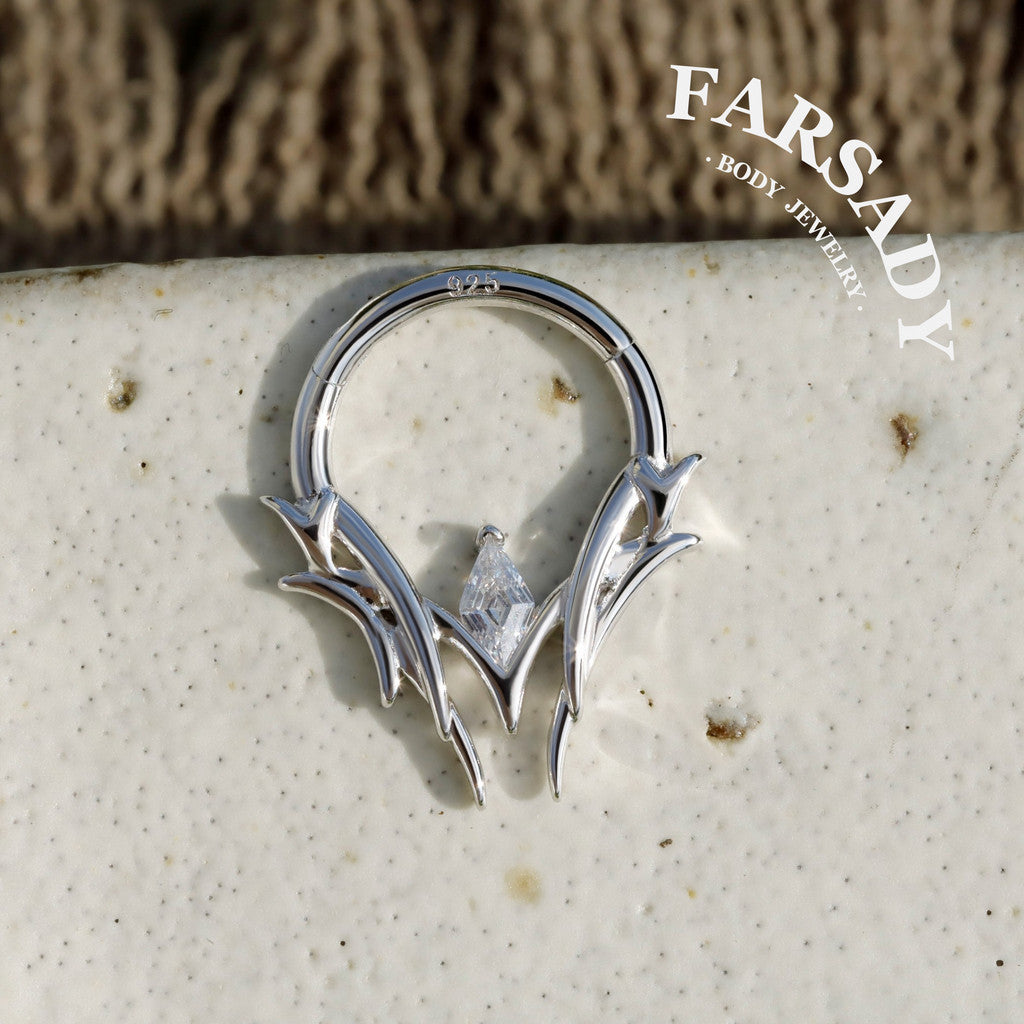 Argent Briar - 925 Silver CZ Hinged Clicker Hoop / Fits 16G Septum Ring Helix Conch Daith Earring