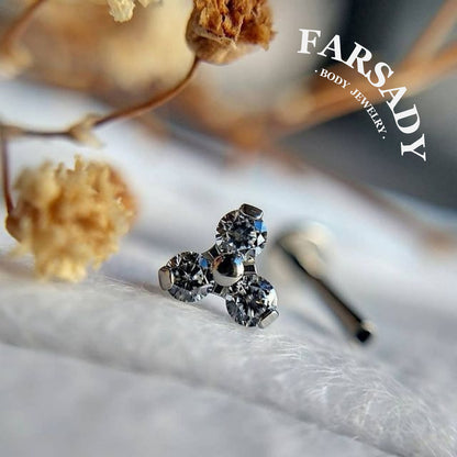 Trine Spark - F136 Titanium Internally Threaded Stud / Fits Cartilage Helix Tragus Lobe Nostril Piercing