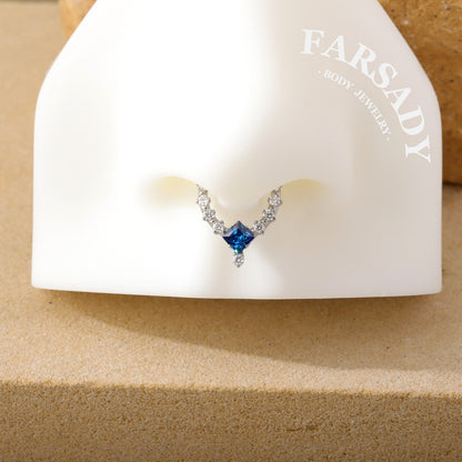 Sapphire Drop - F136 Titanium Hinged Clicker Hoop / Fits 16G Septum Ring Helix Conch Cartilage Earring