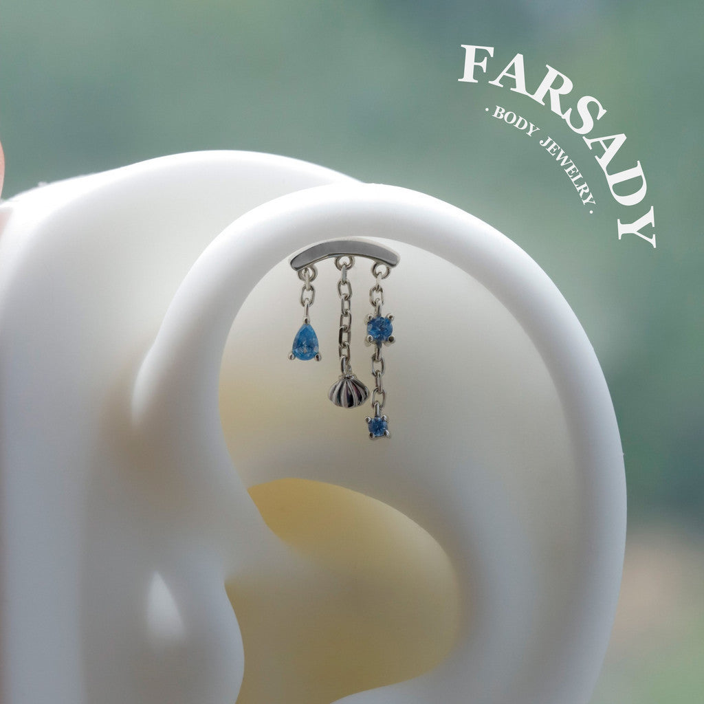 Shell Rain - 925 Silver Threadless Stud / Fits Cartilage Helix Tragus Lobe Earring