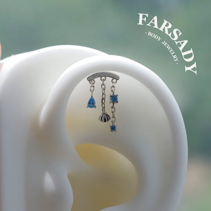 Shell Rain - 925 Silver Threadless Stud / Fits Cartilage Helix Tragus Lobe Earring
