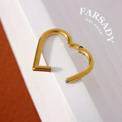 16G Titanium Heart Daith Earring, Hinged Clicker Hoop Gold Plated, Daith Piercing Jewelry, Helix Tragus Ring 1.2x8mm 10mm