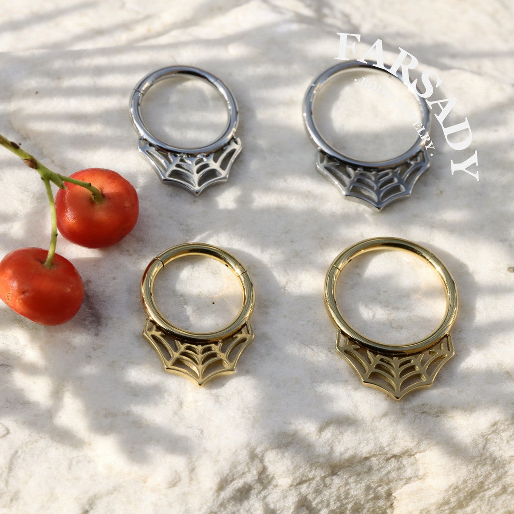 16G Spiderweb Hinged Septum Ring/Nose Ring Clicker/Sentulum Piercing Jewelry/Daith Earring Hoop/Helix Clicker Silvery Golden 1.2*8mm/10mm