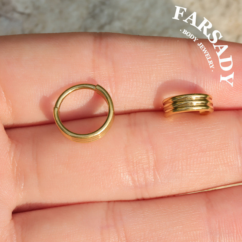 16G Titanium Triple Line Nose Ring & Hoop Earring | Body Jewelry For Septum, Helix, Conch, Daith, Rook, Tragus | Elegant Minimalist Piercing for Daily Wear with Gift Packaging