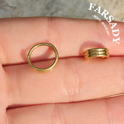 16G Titanium Triple Line Nose Ring & Hoop Earring | Body Jewelry For Septum, Helix, Conch, Daith, Rook, Tragus | Elegant Minimalist Piercing for Daily Wear with Gift Packaging