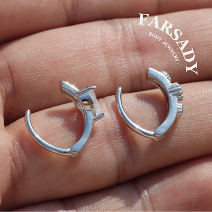 14G S925 Sterling Silver Triple CZ Belly Button Clicker 10mm Hinged Curved Bar Waterproof Navel Belly Hoop Clip Ring Daily Wear Gift for Her