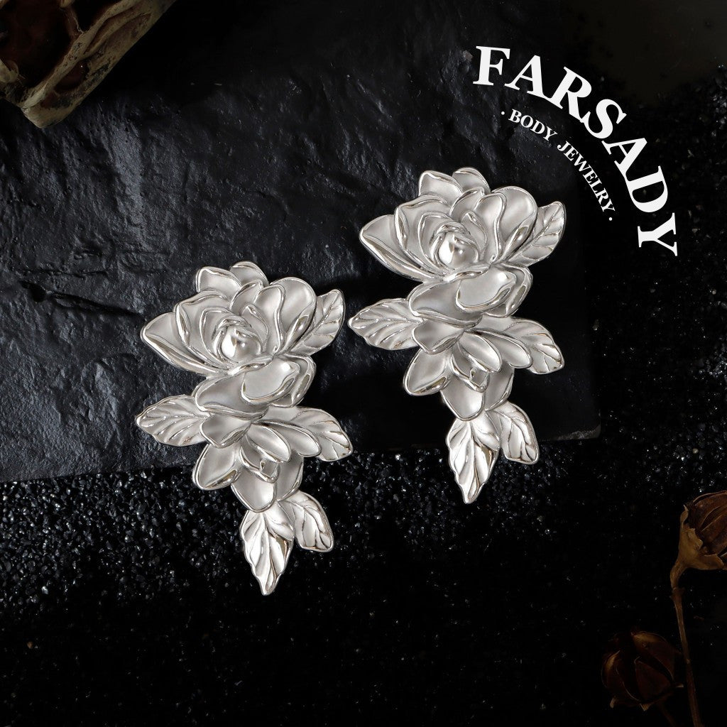 Rose Ear Weights / High-Quality Ear Hanger/ 00 Gauge Ear Weight Silvery/ Ear Stretched Jewelry/Weighted Dangle 10mm/Lobe Weights Steel