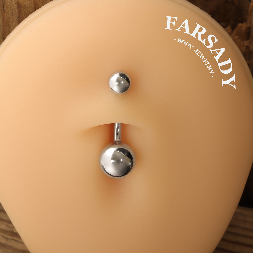 Dual Sphere - 925 Silver Belly Button Ring / Fits 14G Navel Piercing