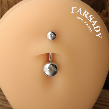 Dual Sphere - 925 Silver Belly Button Ring / Fits 14G Navel Piercing