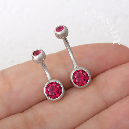 Crimson Twin Gem - 925 Silver Red CZ Belly Button Ring / Fits 14G Navel Piercing