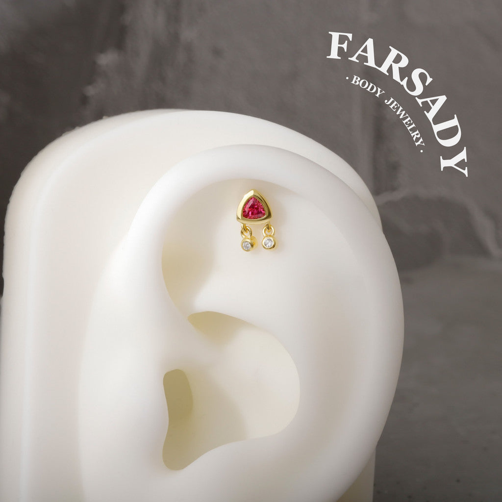 Tide Drop - 925 Silver Internally Threaded Stud / Fits Cartilage Helix Tragus Lobe Piercing
