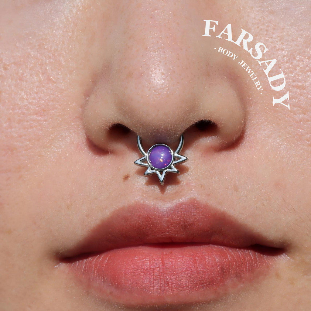 Purple Solis - Opal Hinged Clicker Hoop / Fits 16G Septum Ring Helix Conch Cartilage Earring