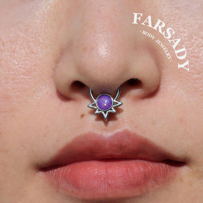Purple Solis - Opal Hinged Clicker Hoop / Fits 16G Septum Ring Helix Conch Cartilage Earring
