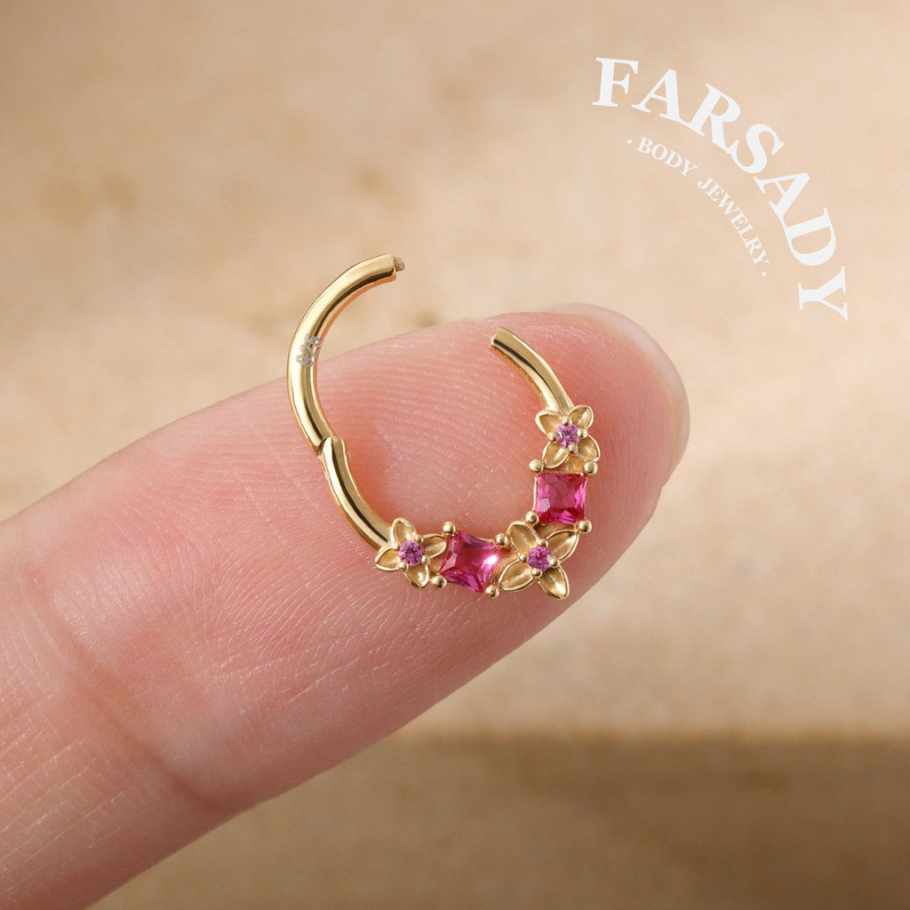 Fuchsia Arc - 925 Silver Hinged Clicker Hoop / Fits 16G Septum Ring Helix Conch Daith Earring