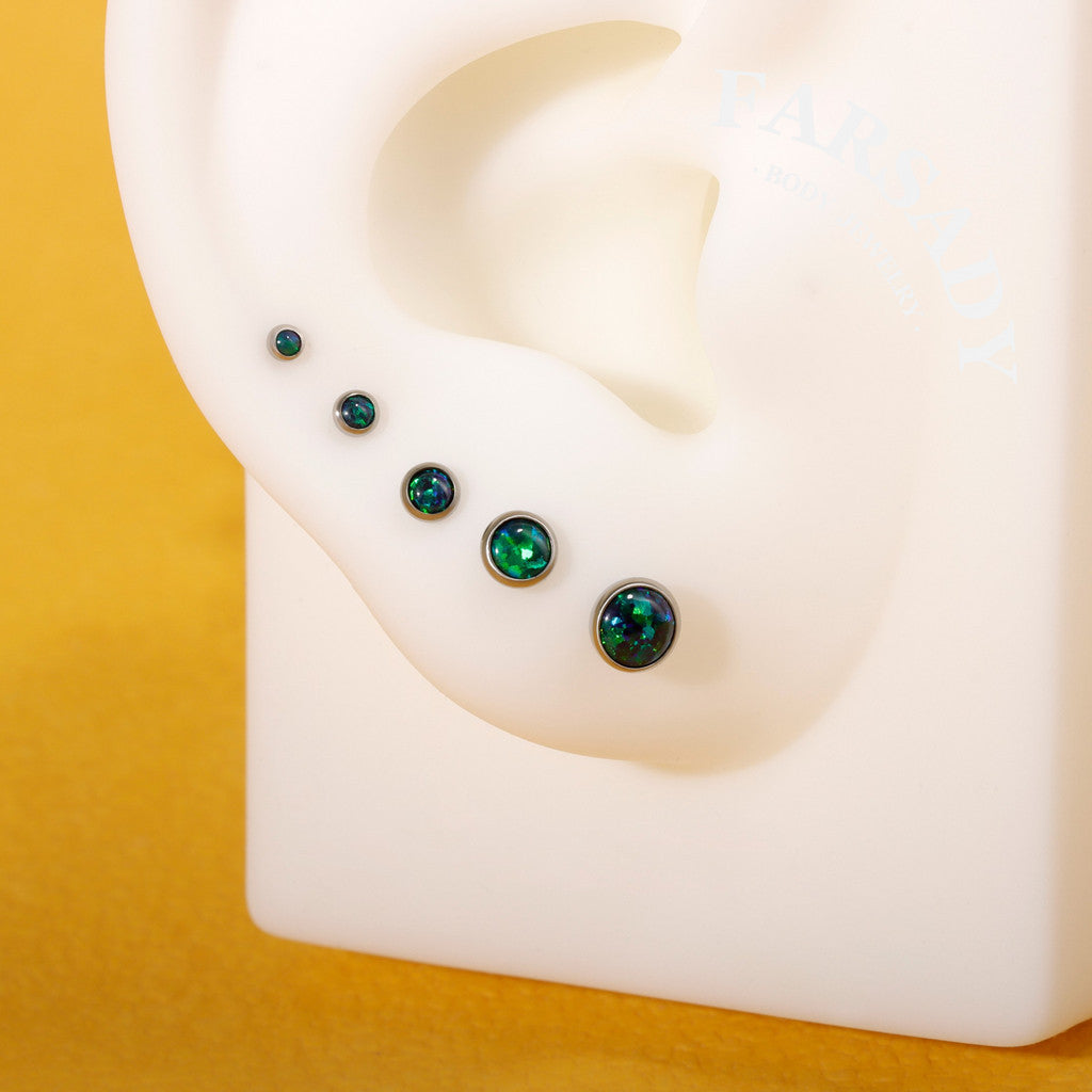 Gradient Color Opal - F136 Titanium Colorful Opal Replacement Tops / Fits Threadless Ear Studs