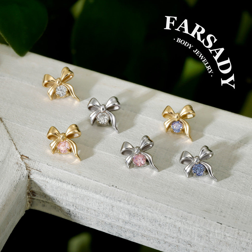 Silk Bow - F136 Titanium Internally Threaded Stud / Fits Cartilage Helix Tragus Lobe Nostril Piercing